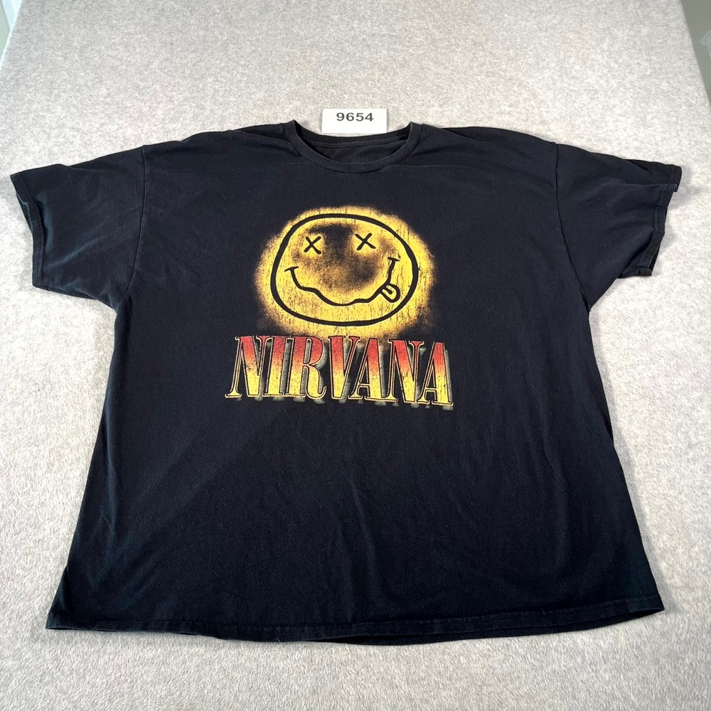 Nirvana Band T Shirt Men 2XL Navy Blue Graphic Print Cotton Crew Neck Streetwear